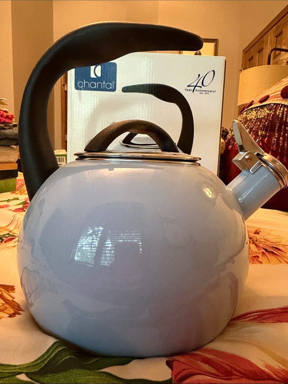 Chantal 40 Year Anniversary Light Blue Teakettle with Black Handle